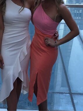Colorblock One-Shoulder Midi Dress